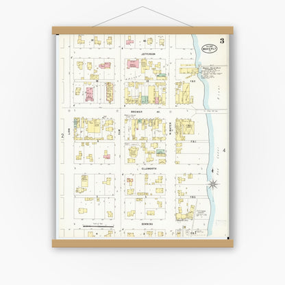 Old map wall art mockup — magnetic wood frame on white wall — Sanborn Fire Insurance Map from Waverly, Bremer County, Iowa (1897), Sheet #0003