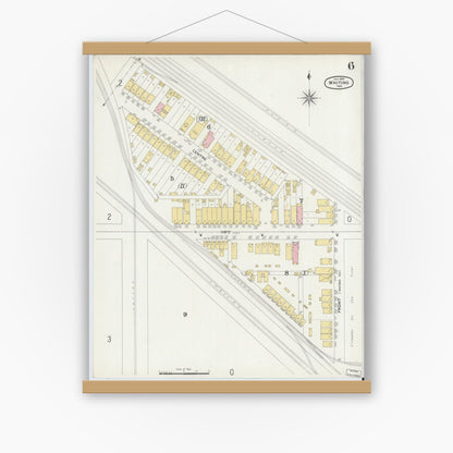 Old map wall art mockup — magnetic wood frame on white wall — Sanborn Fire Insurance Map from Whiting, Lake County, Indiana (1896), Sheet #0006