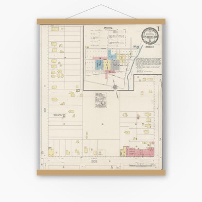 Old map wall art mockup — magnetic wood frame on white wall — Sanborn Fire Insurance Map from Monterey Park, Los Angeles County, California (1920), Sheet #0001