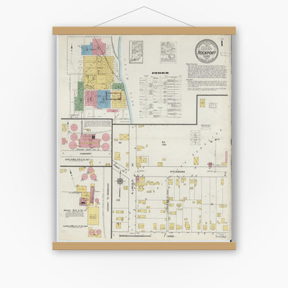Old map wall art mockup — magnetic wood frame on white wall — Sanborn Fire Insurance Map from Rockport, Spencer County, Indiana (1917) - Complete Map Set