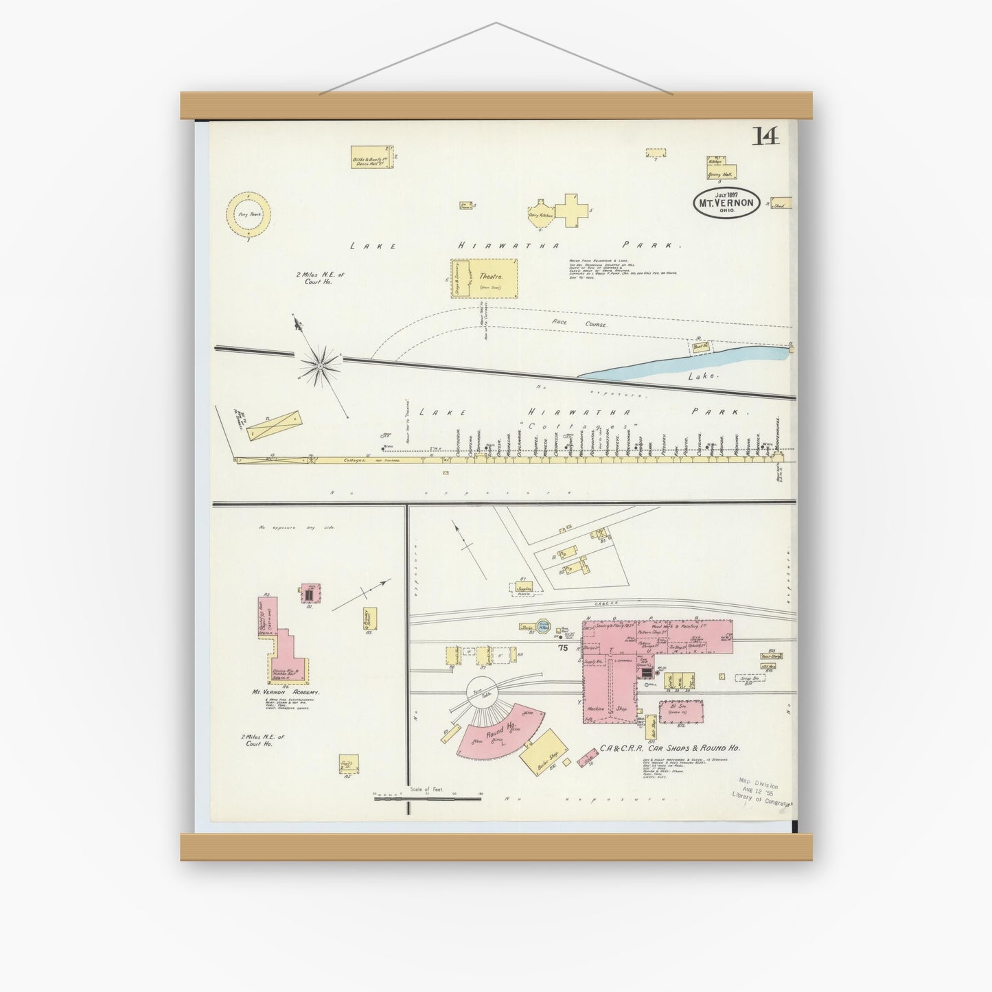 Old map wall art mockup — magnetic wood frame on white wall — Sanborn Fire Insurance Map from Mount Vernon, Knox County, Ohio (1897), Sheet #0014