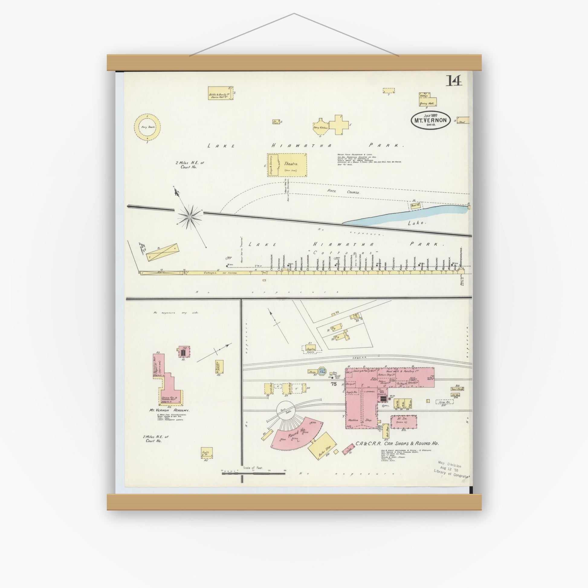 Old map wall art mockup — magnetic wood frame on white wall — Sanborn Fire Insurance Map from Mount Vernon, Knox County, Ohio (1897), Sheet #0014