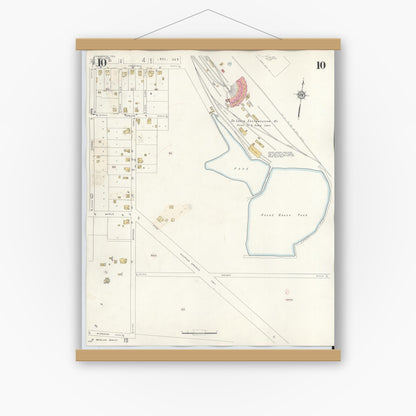 Old map wall art mockup — magnetic wood frame on white wall — Sanborn Fire Insurance Map from Commerce, Hunt County, Texas (1940), Sheet #0010