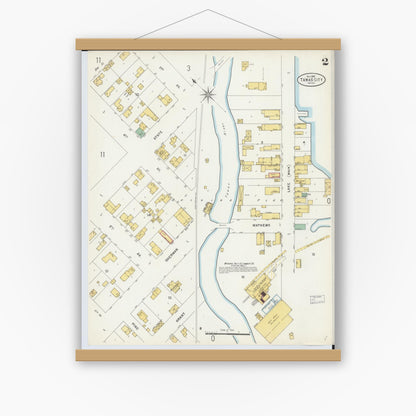 Old map wall art mockup — magnetic wood frame on white wall — Sanborn Fire Insurance Map from Tawas City, Iosco County, Michigan (1898), Sheet #0002