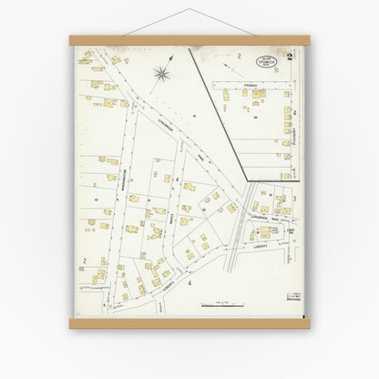 Old map wall art mockup — magnetic wood frame on white wall — Sanborn Fire Insurance Map from Ipswich, Essex County, Massachusetts (1907), Sheet #0002