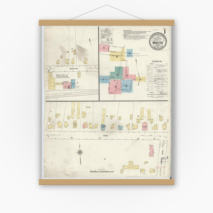 Old map wall art mockup — magnetic wood frame on white wall — Sanborn Fire Insurance Map from Webster, Monroe County, New York (1912) - Complete Map Set