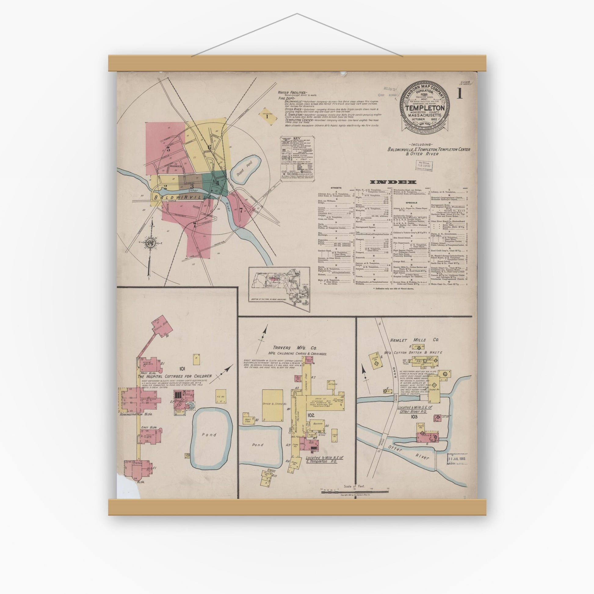 Old map wall art mockup — magnetic wood frame on white wall — Sanborn Fire Insurance Map from Templeton, Worcester County, Massachusetts (1922) - Complete Map Set