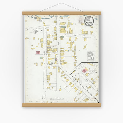 Old map wall art mockup — magnetic wood frame on white wall — Sanborn Fire Insurance Map from New Egypt, Ocean County, New Jersey (1900), Sheet #0001