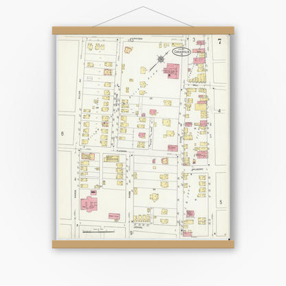 Old map wall art mockup — magnetic wood frame on white wall — Sanborn Fire Insurance Map from Coraopolis, Allegheny County, Pennsylvania (1911), Sheet #0007