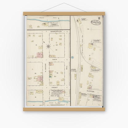 Old map wall art mockup — magnetic wood frame on white wall — Sanborn Fire Insurance Map from Grand Ledge, Eaton County, Michigan (1886), Sheet #0002
