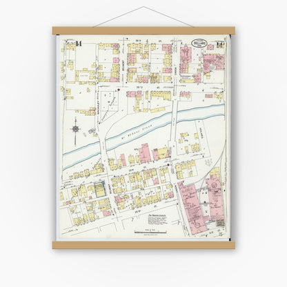 Old map wall art mockup — magnetic wood frame on white wall — Sanborn Fire Insurance Map from Bellaire, Belmont County, Ohio (1924), Sheet #0014