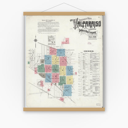 Old map wall art mockup — magnetic wood frame on white wall — Sanborn Fire Insurance Map from Valparaiso, Porter County, Indiana (1910) - Complete Map Set