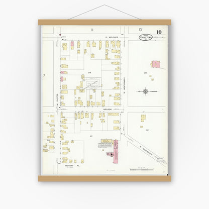 Old map wall art mockup — magnetic wood frame on white wall — Sanborn Fire Insurance Map from Johnstown, Fulton County, New York (1912), Sheet #0010