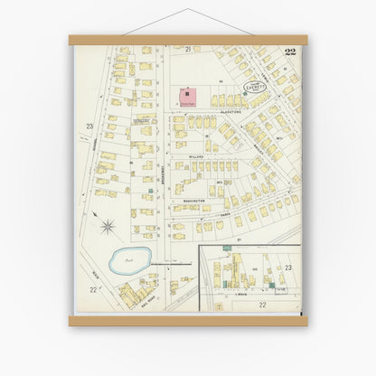 Old map wall art mockup — magnetic wood frame on white wall — Sanborn Fire Insurance Map from Everett, Middlesex County, Massachusetts (1897), Sheet #0022