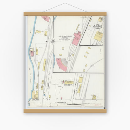 Old map wall art mockup — magnetic wood frame on white wall — Sanborn Fire Insurance Map from Owosso, Shiawassee County, Michigan (1894), Sheet #0008