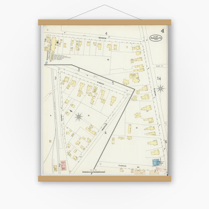Old map wall art mockup — magnetic wood frame on white wall — Sanborn Fire Insurance Map from Randolph, Norfolk County, Massachusetts (1897), Sheet #0004