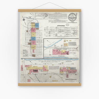 Old map wall art mockup — magnetic wood frame on white wall — Sanborn Fire Insurance Map from Roanoke Rapids, Halifax County, North Carolina (1919) - Complete Map Set