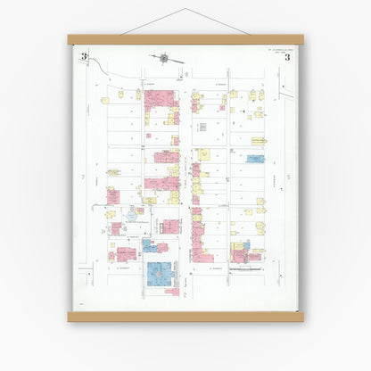 Old map wall art mockup — magnetic wood frame on white wall — Sanborn Fire Insurance Map from Saint Clairsville, Belmont County, Ohio (1946), Sheet #0003