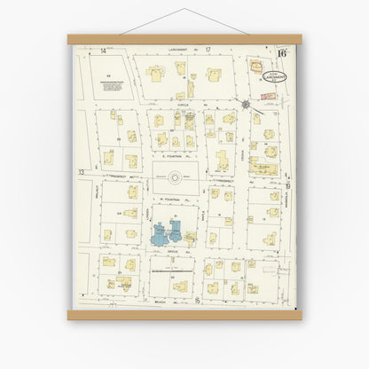 Old map wall art mockup — magnetic wood frame on white wall — Sanborn Fire Insurance Map from Larchmont, Westchester County, New York (1911), Sheet #0016