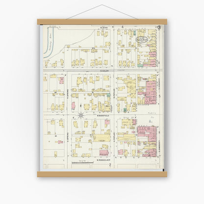 Old map wall art mockup — magnetic wood frame on white wall — Sanborn Fire Insurance Map from Bucyrus, Crawford County, Ohio (1897), Sheet #0003