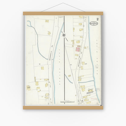 Old map wall art mockup — magnetic wood frame on white wall — Sanborn Fire Insurance Map from Waterford, Saratoga County, New York (1914), Sheet #0002