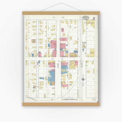 Old map wall art mockup — magnetic wood frame on white wall — Sanborn Fire Insurance Map from Monon, White County, Indiana (1916), Sheet #0003