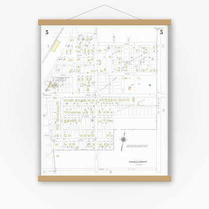 Old map wall art mockup — magnetic wood frame on white wall — Sanborn Fire Insurance Map from Garland, Dallas County, Texas (1947), Sheet #0005