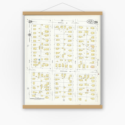 Old map wall art mockup — magnetic wood frame on white wall — Sanborn Fire Insurance Map from Beloit, Rock County, Wisconsin (1926), Sheet #0029