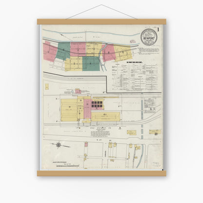 Old map wall art mockup — magnetic wood frame on white wall — Sanborn Fire Insurance Map from Newport, Perry County, Pennsylvania (1911) - Complete Map Set