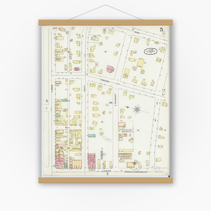 Old map wall art mockup — magnetic wood frame on white wall — Sanborn Fire Insurance Map from Corry, Erie County, Pennsylvania (1897), Sheet #0005