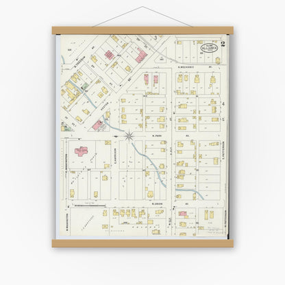 Old map wall art mockup — magnetic wood frame on white wall — Sanborn Fire Insurance Map from Alliance, Stark County, Ohio (1898), Sheet #0002
