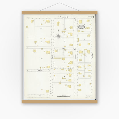 Old map wall art mockup — magnetic wood frame on white wall — Sanborn Fire Insurance Map from McKinney, Collin County, Texas (1908), Sheet #0011