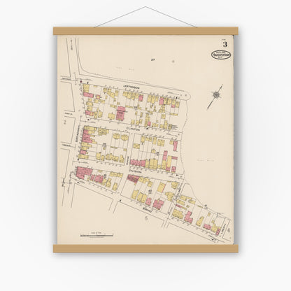 Old map wall art mockup — magnetic wood frame on white wall — Sanborn Fire Insurance Map from Haverstraw, Rockland County, New York (1921), Sheet #0003