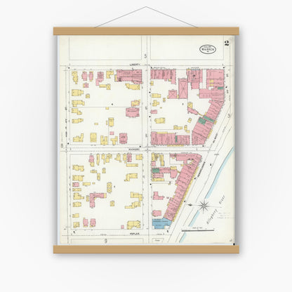 Old map wall art mockup — magnetic wood frame on white wall — Sanborn Fire Insurance Map from Warren, Warren County, Pennsylvania (1904), Sheet #0002