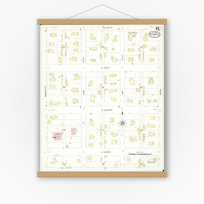 Old map wall art mockup — magnetic wood frame on white wall — Sanborn Fire Insurance Map from Atlantic, Cass County, Iowa (1908), Sheet #0006