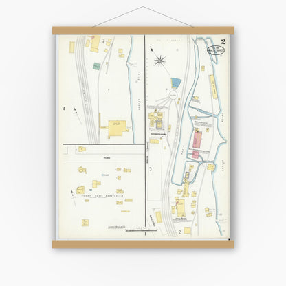 Old map wall art mockup — magnetic wood frame on white wall — Sanborn Fire Insurance Map from White Haven, Luzerne County, Pennsylvania (1908), Sheet #0002