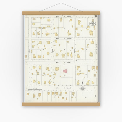 Old map wall art mockup — magnetic wood frame on white wall — Sanborn Fire Insurance Map from Bonham, Fannin County, Texas (1897), Sheet #0008