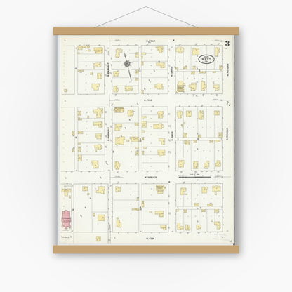 Old map wall art mockup — magnetic wood frame on white wall — Sanborn Fire Insurance Map from West, McLennan County, Texas (1911), Sheet #0003