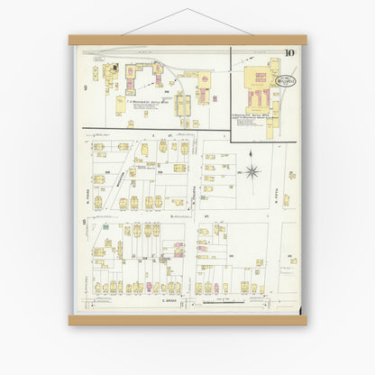 Old map wall art mockup — magnetic wood frame on white wall — Sanborn Fire Insurance Map from Millville, Cumberland County, New Jersey (1908), Sheet #0010