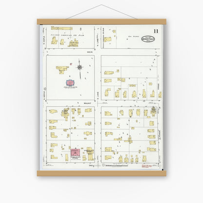 Old map wall art mockup — magnetic wood frame on white wall — Sanborn Fire Insurance Map from Manistique, Schoolcraft County, Michigan (1920), Sheet #0011