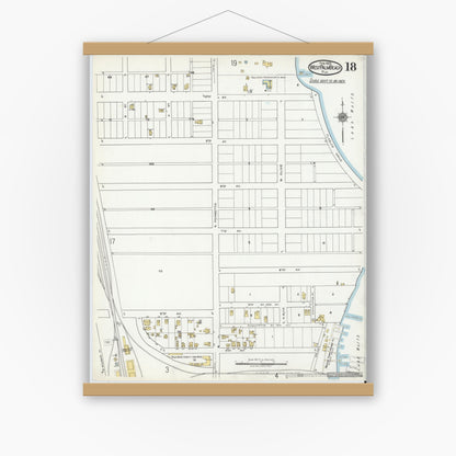 Old map wall art mockup — magnetic wood frame on white wall — Sanborn Fire Insurance Map from West Palm Beach, Dade County, Florida (1920), Sheet #0018