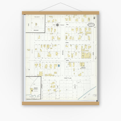 Old map wall art mockup — magnetic wood frame on white wall — Sanborn Fire Insurance Map from Lake City, Missaukee County, Michigan (1910), Sheet #0002