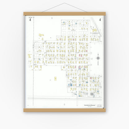 Old map wall art mockup — magnetic wood frame on white wall — Sanborn Fire Insurance Map from Arcanum, Darke County, Ohio (1951), Sheet #0004