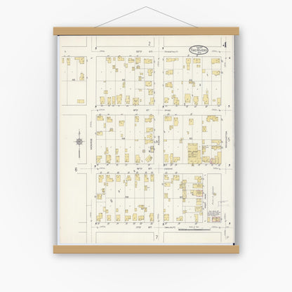 Old map wall art mockup — magnetic wood frame on white wall — Sanborn Fire Insurance Map from Two Rivers, Manitowoc County, Wisconsin (1913), Sheet #0004