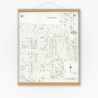 Old map wall art mockup — magnetic wood frame on white wall — Sanborn Fire Insurance Map from Fort Atkinson, Jefferson County, Wisconsin (1924), Sheet #0012