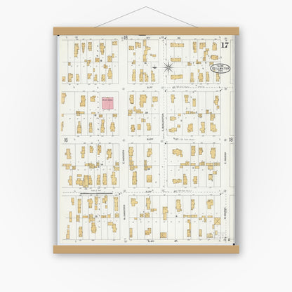 Old map wall art mockup — magnetic wood frame on white wall — Sanborn Fire Insurance Map from Stillwater, Washington County, Minnesota (1904), Sheet #0017