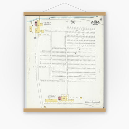 Old map wall art mockup — magnetic wood frame on white wall — Sanborn Fire Insurance Map from Cass Lake, Cass County, Minnesota (1904), Sheet #0004