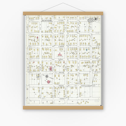 Old map wall art mockup — magnetic wood frame on white wall — Sanborn Fire Insurance Map from Dixon, Lee County, Illinois (1918), Sheet #0016