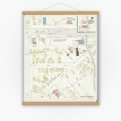 Old map wall art mockup — magnetic wood frame on white wall — Sanborn Fire Insurance Map from Jackson, Jackson County, Ohio (1914), Sheet #0010