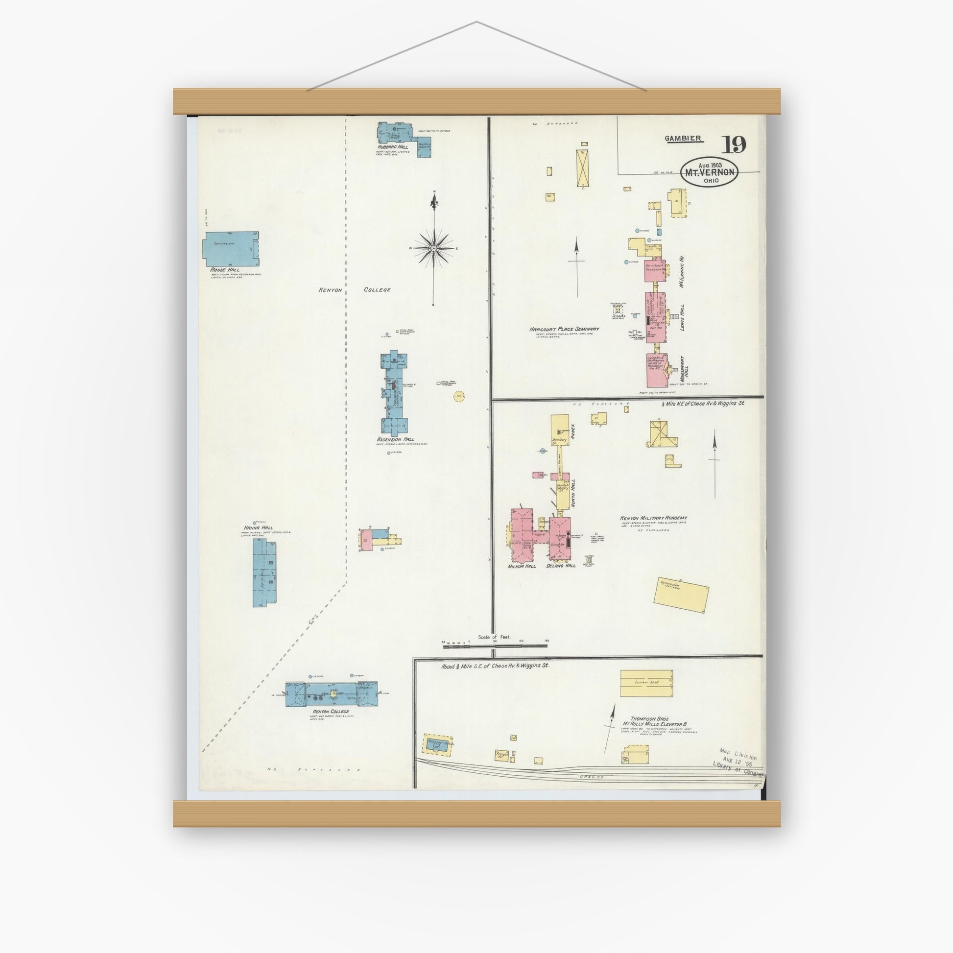 Old map wall art mockup — magnetic wood frame on white wall — Sanborn Fire Insurance Map from Mount Vernon, Knox County, Ohio (1903), Sheet #0019